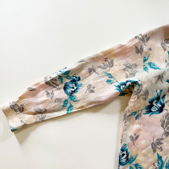 Vtg Guess Georges Marciano Hawaiian Floral L/S Shirt Ramie Peach Pink Teal Men L - Picture 2 of 12